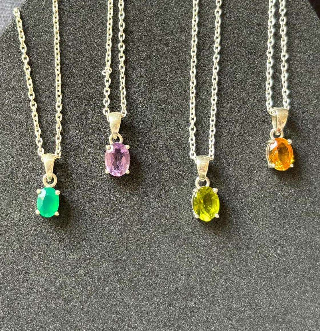 925 Pure Silver Natural Gemstone Pendant with Link Chain Pendant Necklace