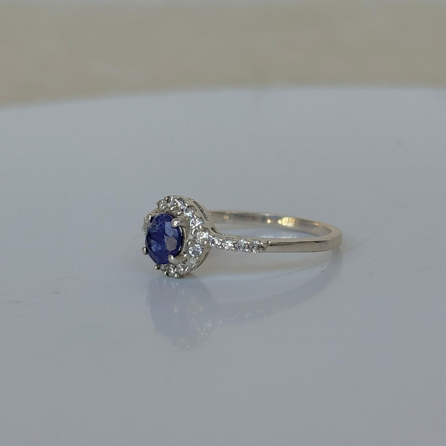925 Pure Silver Round Shape Natural Blue Sapphire Ring- September Birthstone