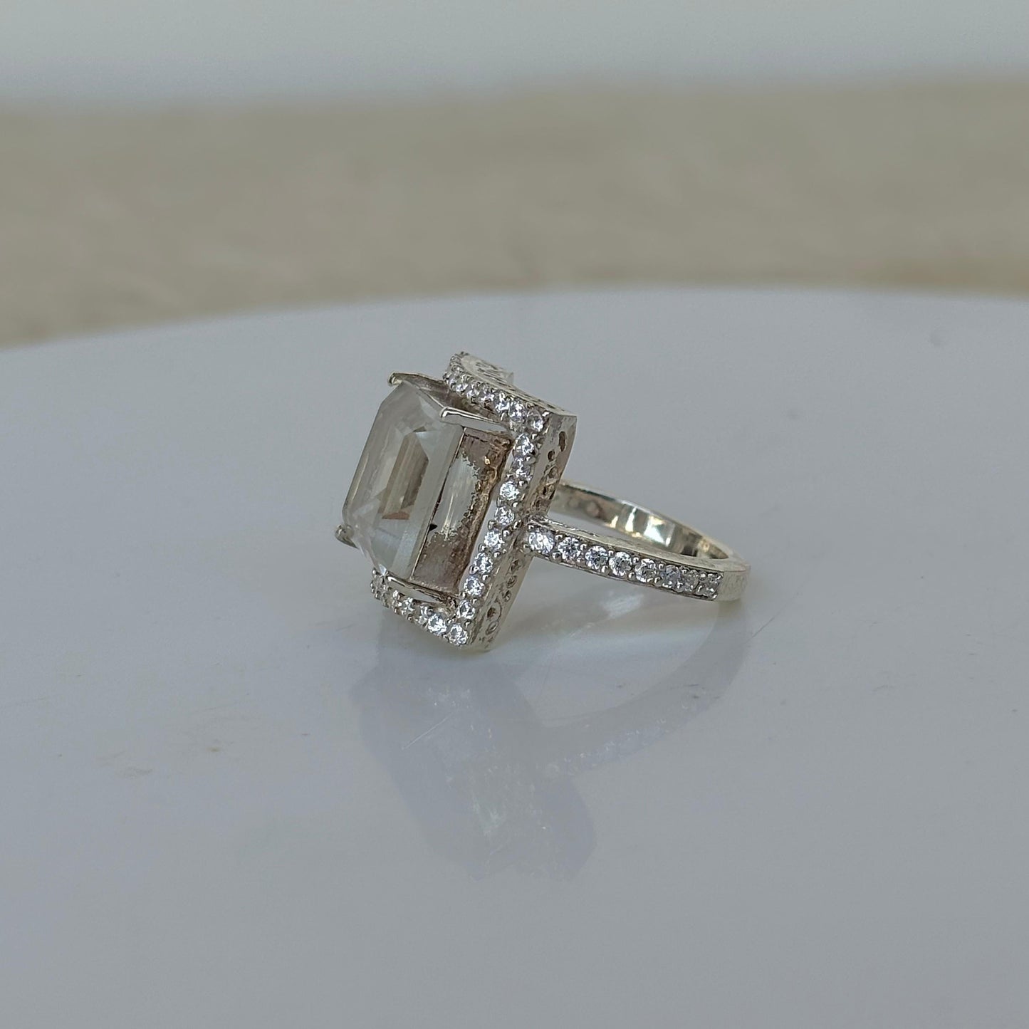 925 Pure Silver Natural Green Amethyst Promise Engagement Ring