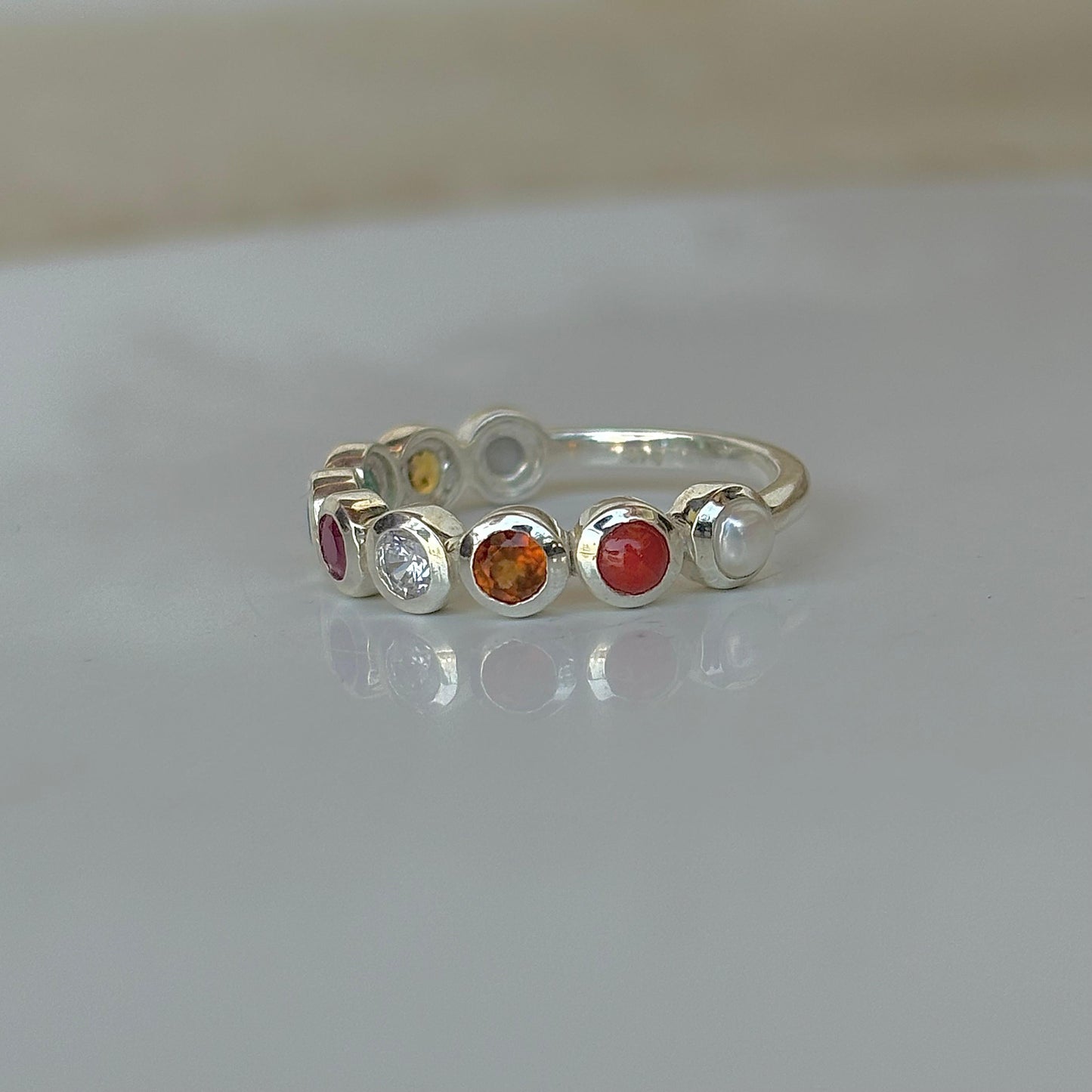 925 Pure Silver Natural Gemstone Navratan Ring