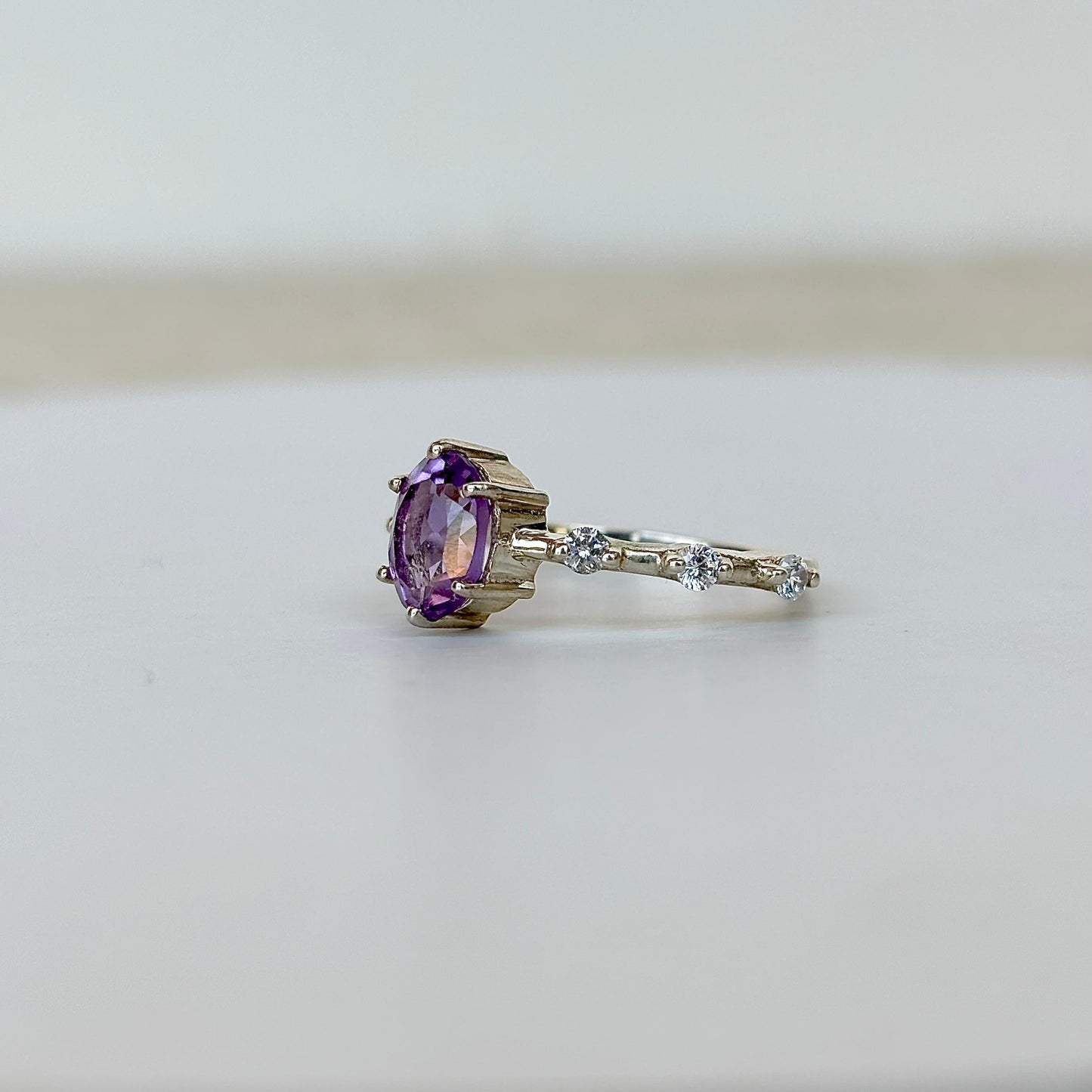 925 Sterling Silver Oval Cut Natural Amethyst Solitire Ring February Birthstone Gift For Her