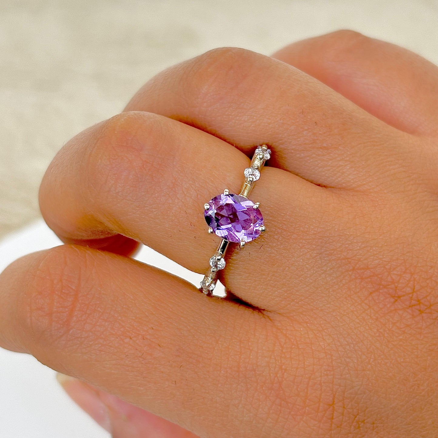 925 Sterling Silver Oval Cut Natural Amethyst Solitire Ring February Birthstone Gift For Her