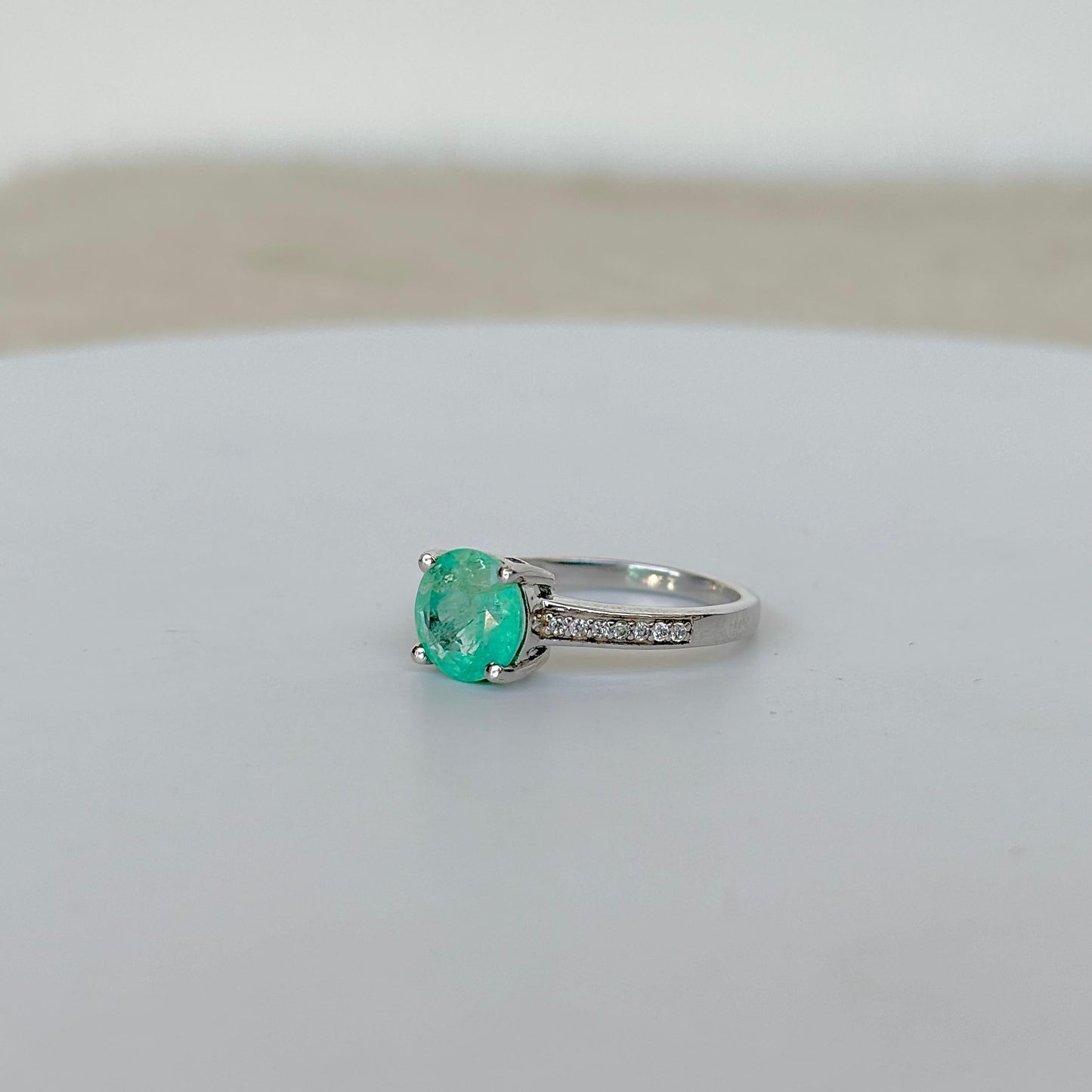 925 Silver Natural Round Shape Emerald Ring- May Birthstone