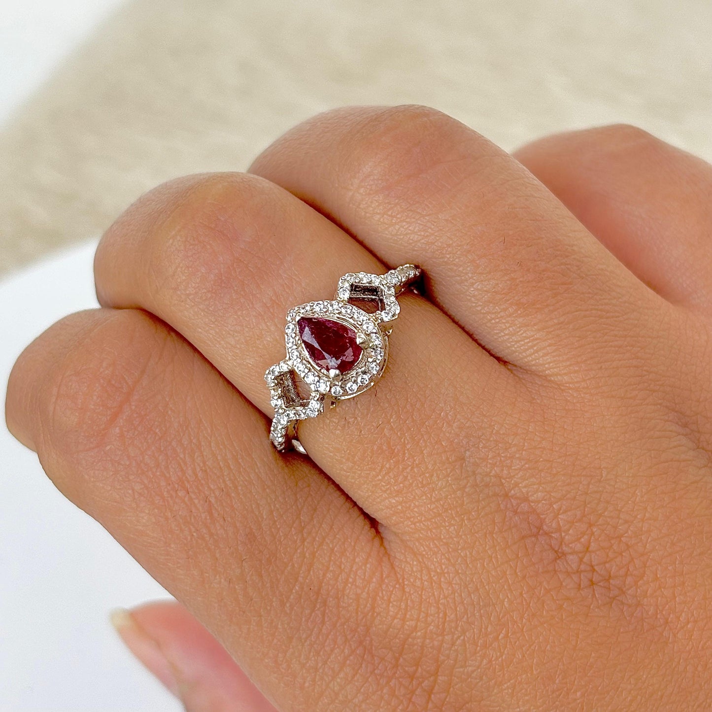 Radiant Natural Ruby Pear Cut 925 Pure Silver Statement Ring Memorable Gift For Her