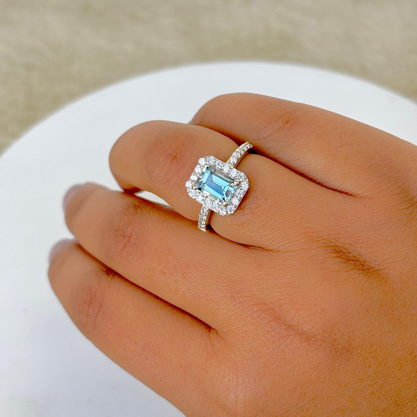 925 Pure Silver Natural Emerald-Cut Blue Topaz Ring