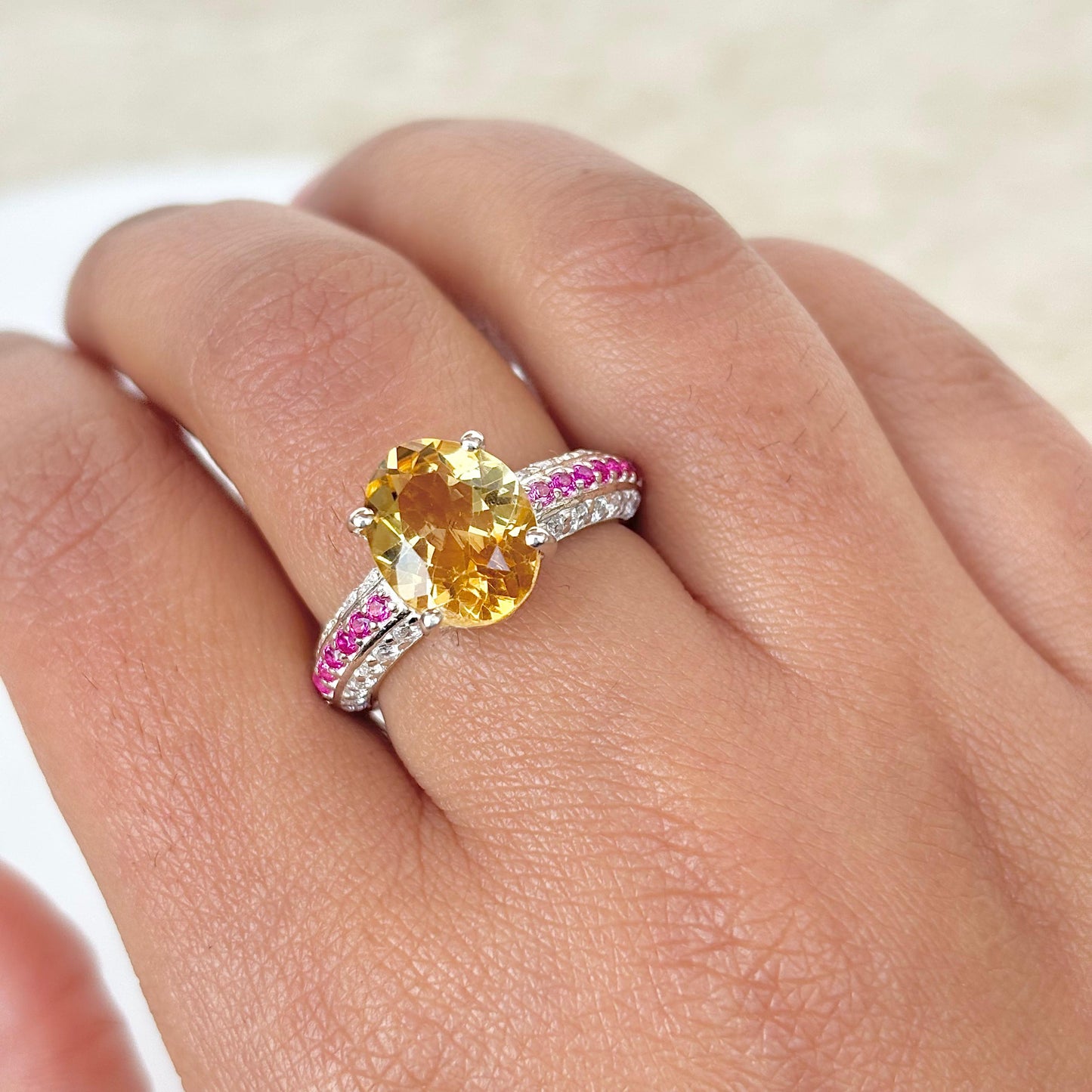 925 Pure Silver Natural Citrine Statement Ring