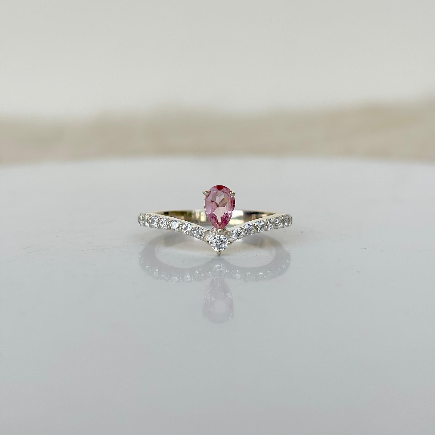 925 Pure Silver Natural Pink Tourmaline Crown Ring