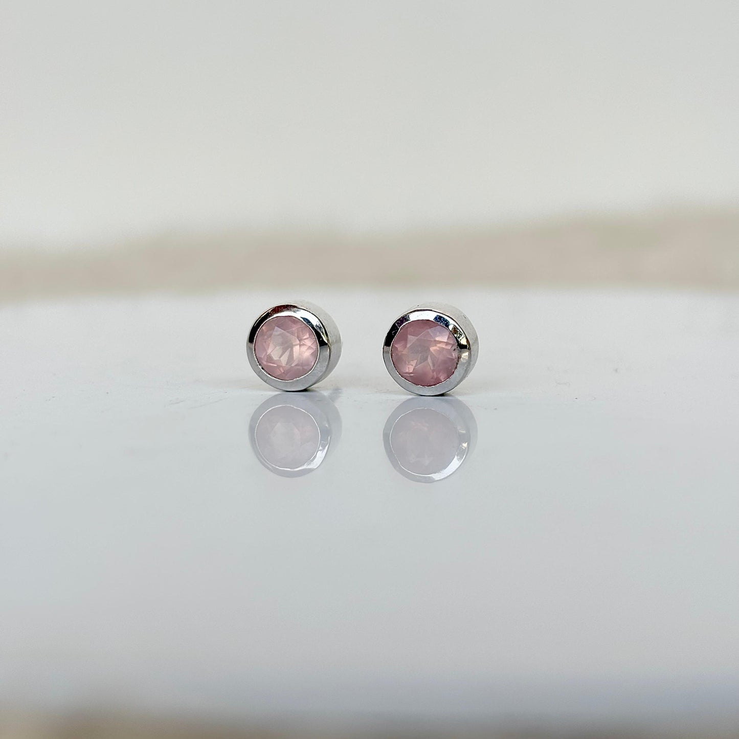 925 Pure Silver Natural Rose Quartz Studs