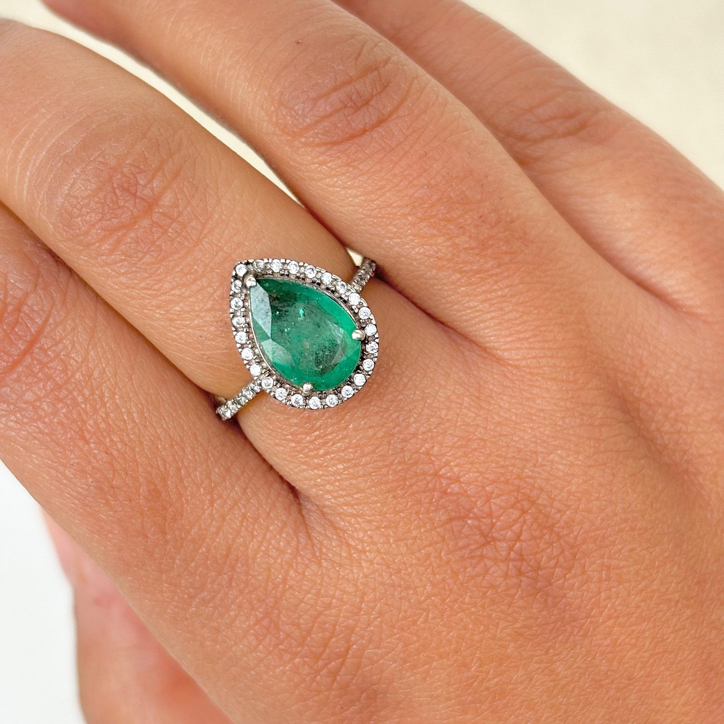 925 Pure Silver Natural Zambian Emerald Ring