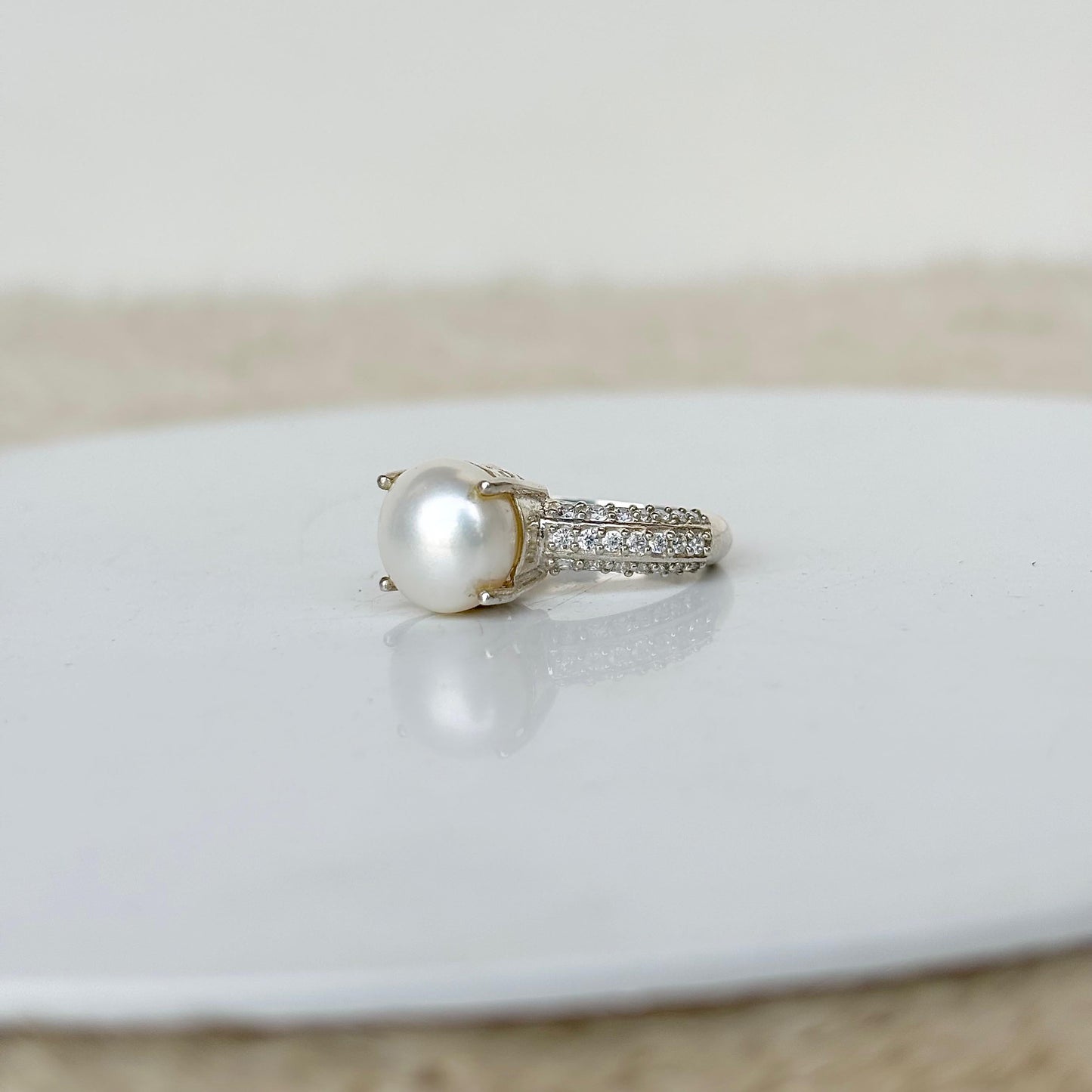 Art Deco Natural Freshwater Pearl 925 Silver June Birthstone Ring Gift For Her