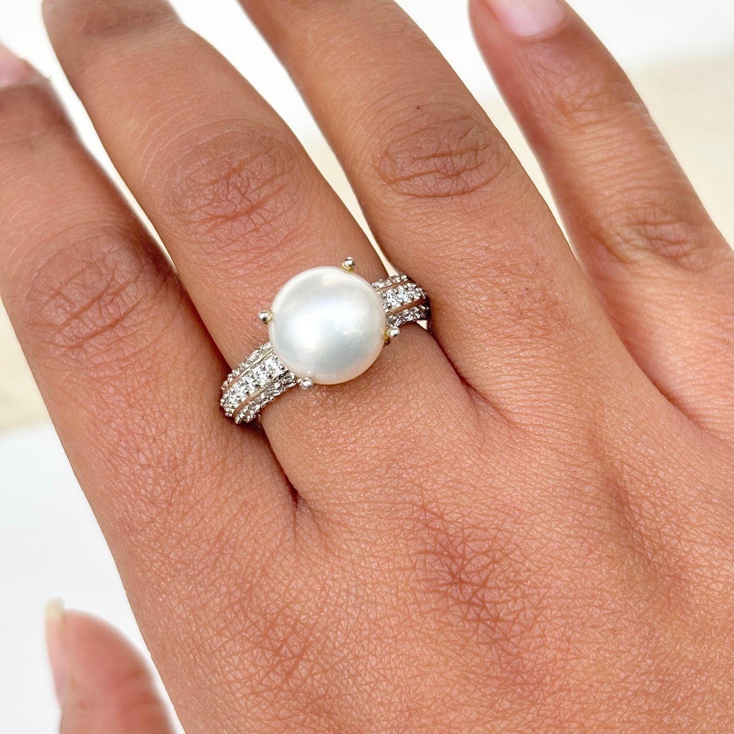 Art Deco Natural Freshwater Pearl 925 Silver June Birthstone Ring Gift For Her