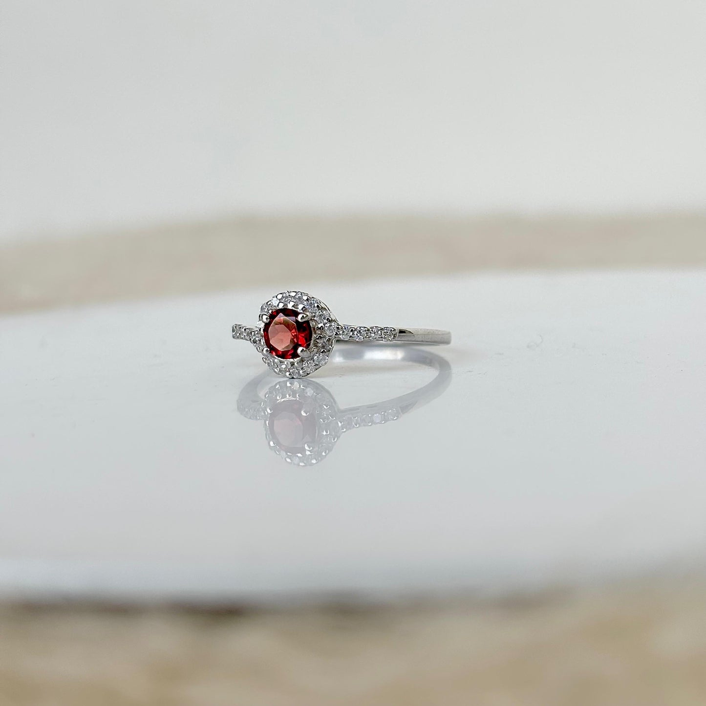 925 Pure Silver Natural Garnet Ring- January Birthstone
