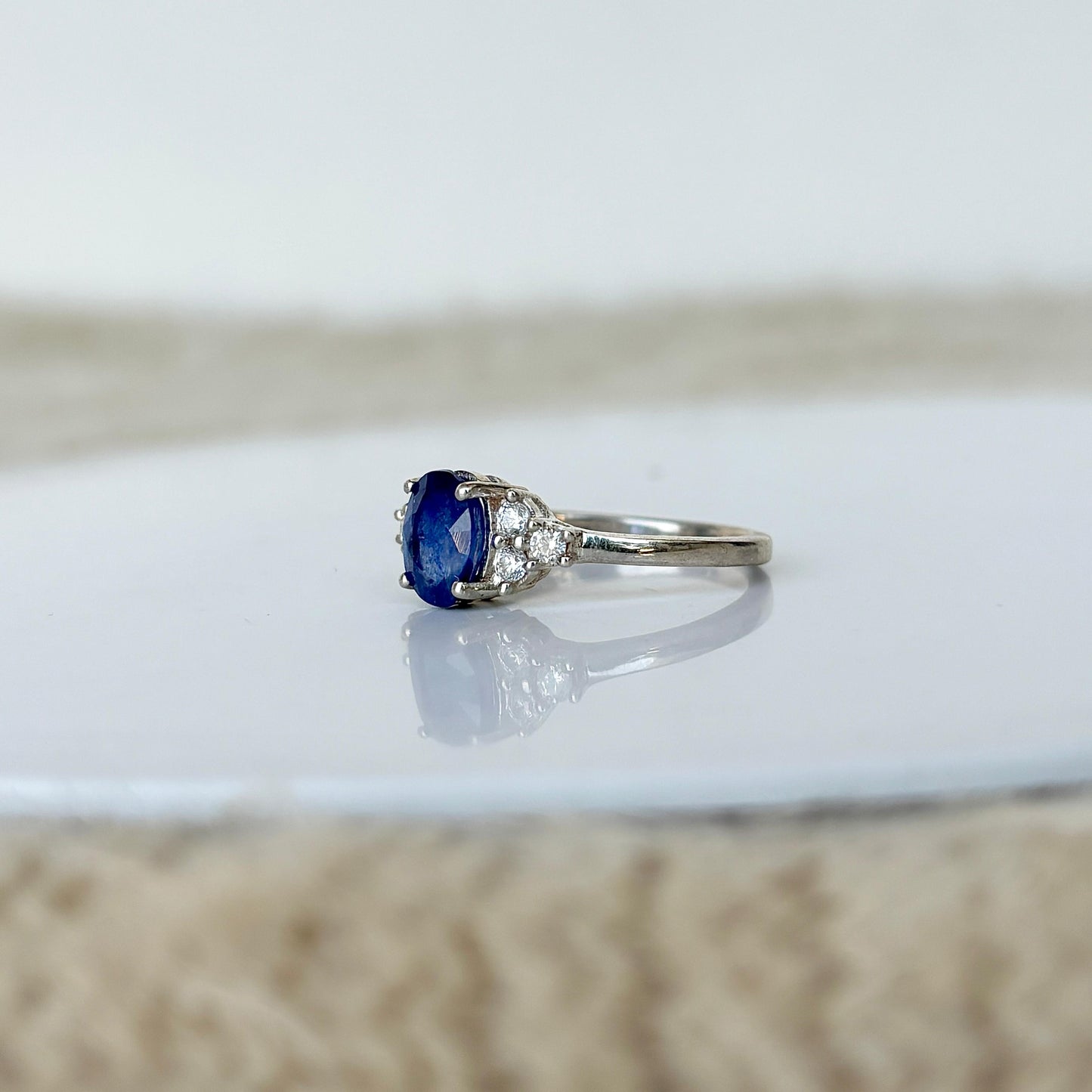 Natural Blue Sapphire Oval Cut 925 Pure SilverRing