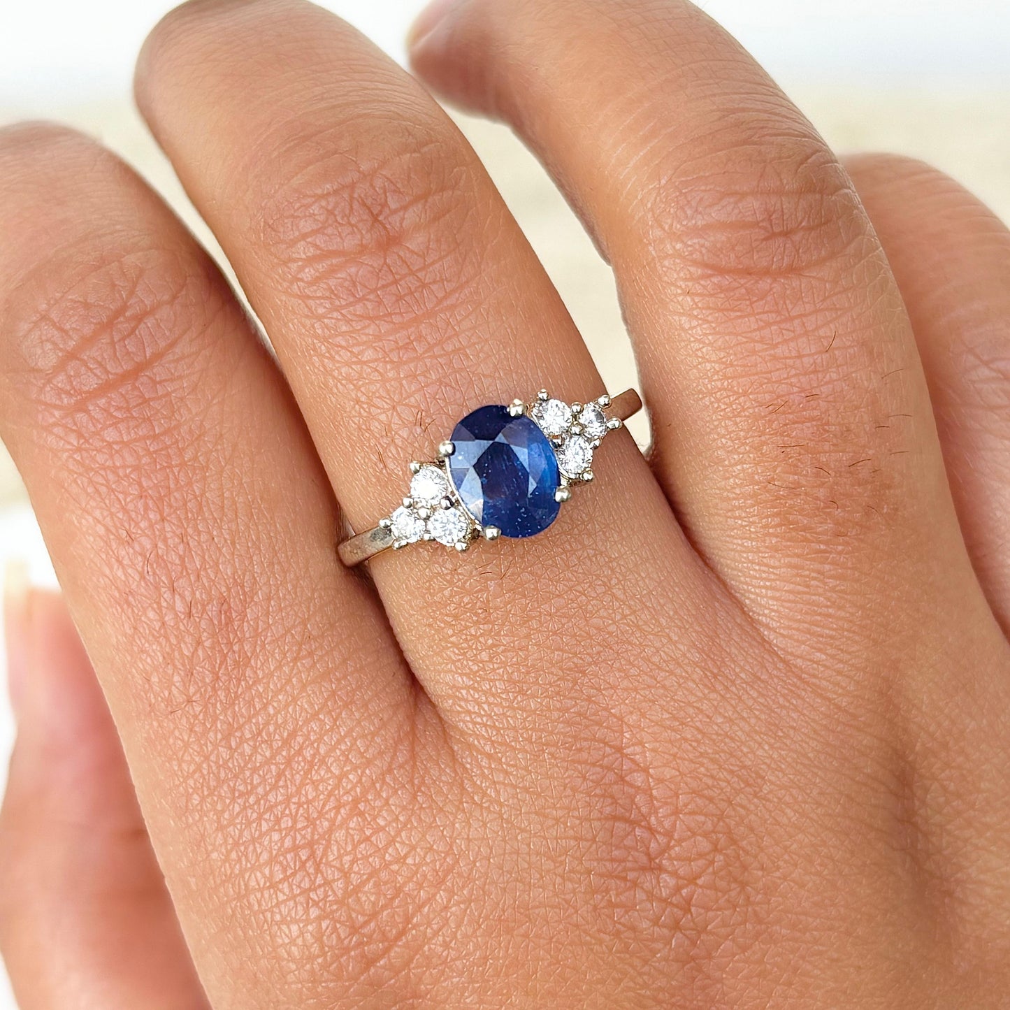 Natural Blue Sapphire Oval Cut 925 Pure SilverRing