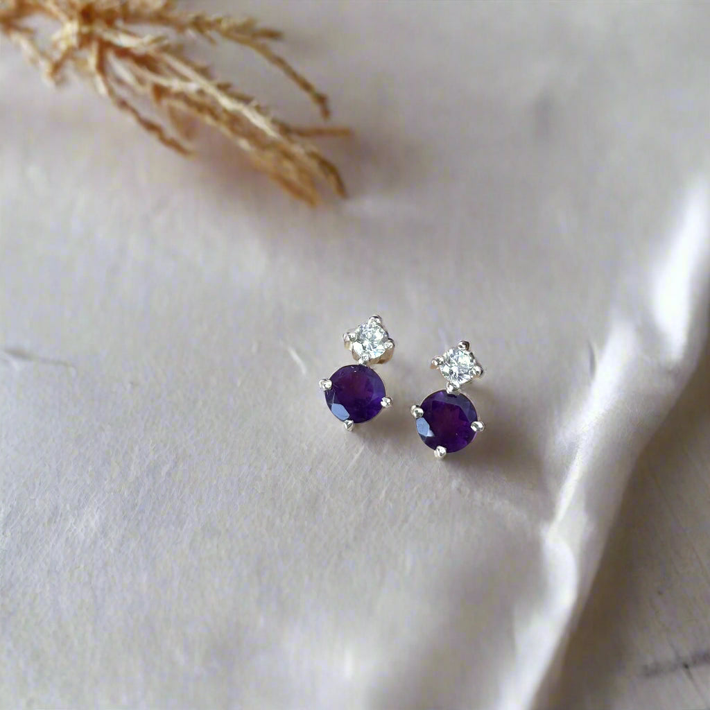 925 Silver Natural Amethyst Everyday Earrings
