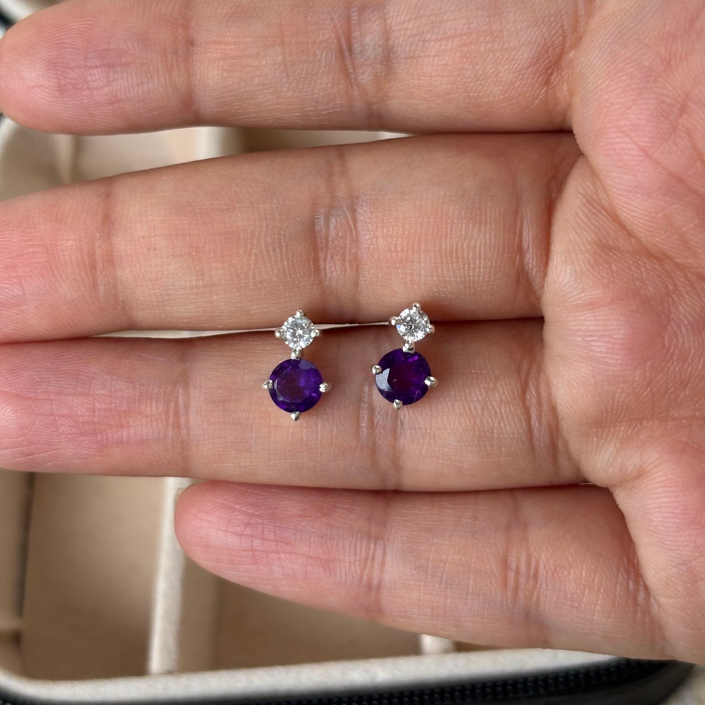 925 Silver Natural Amethyst Everyday Earrings