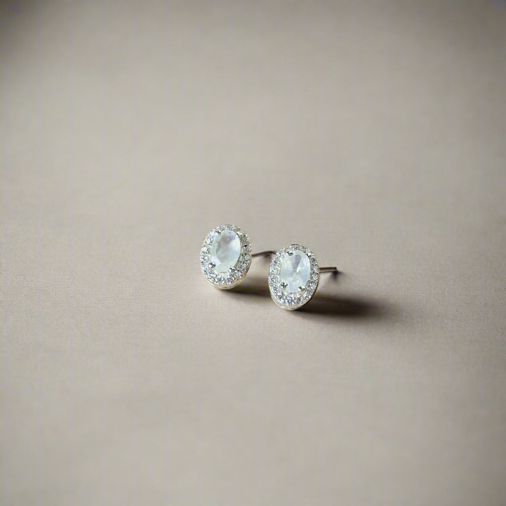 925 Pure Silver Natural Moonstone Oval Cut Earrings