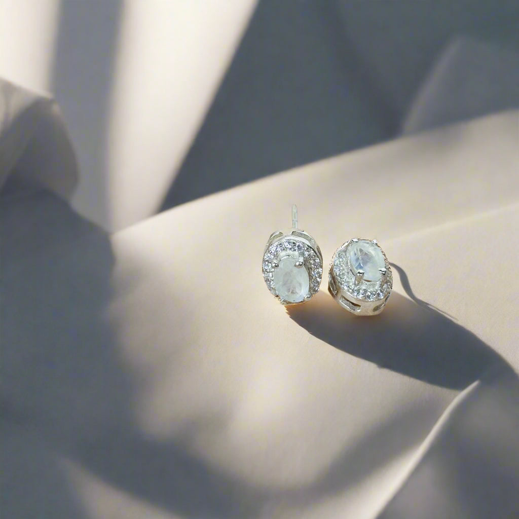 925 Pure Silver Natural Moonstone Oval Cut Earrings