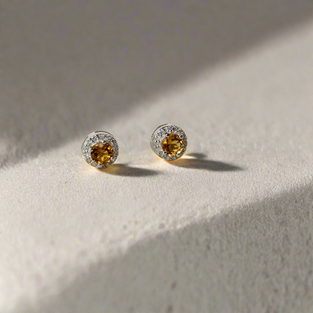 925 Pure Silver Natural Round Cut Citrine Earrings