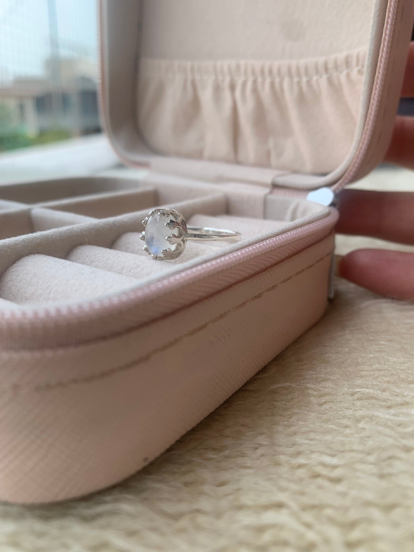 925 Silver Natural Rainbow Moonstone Ring
