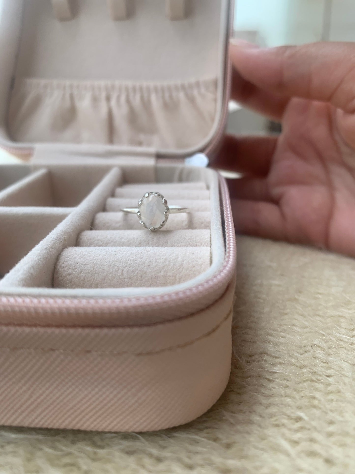 925 Silver Natural Rainbow Moonstone Ring