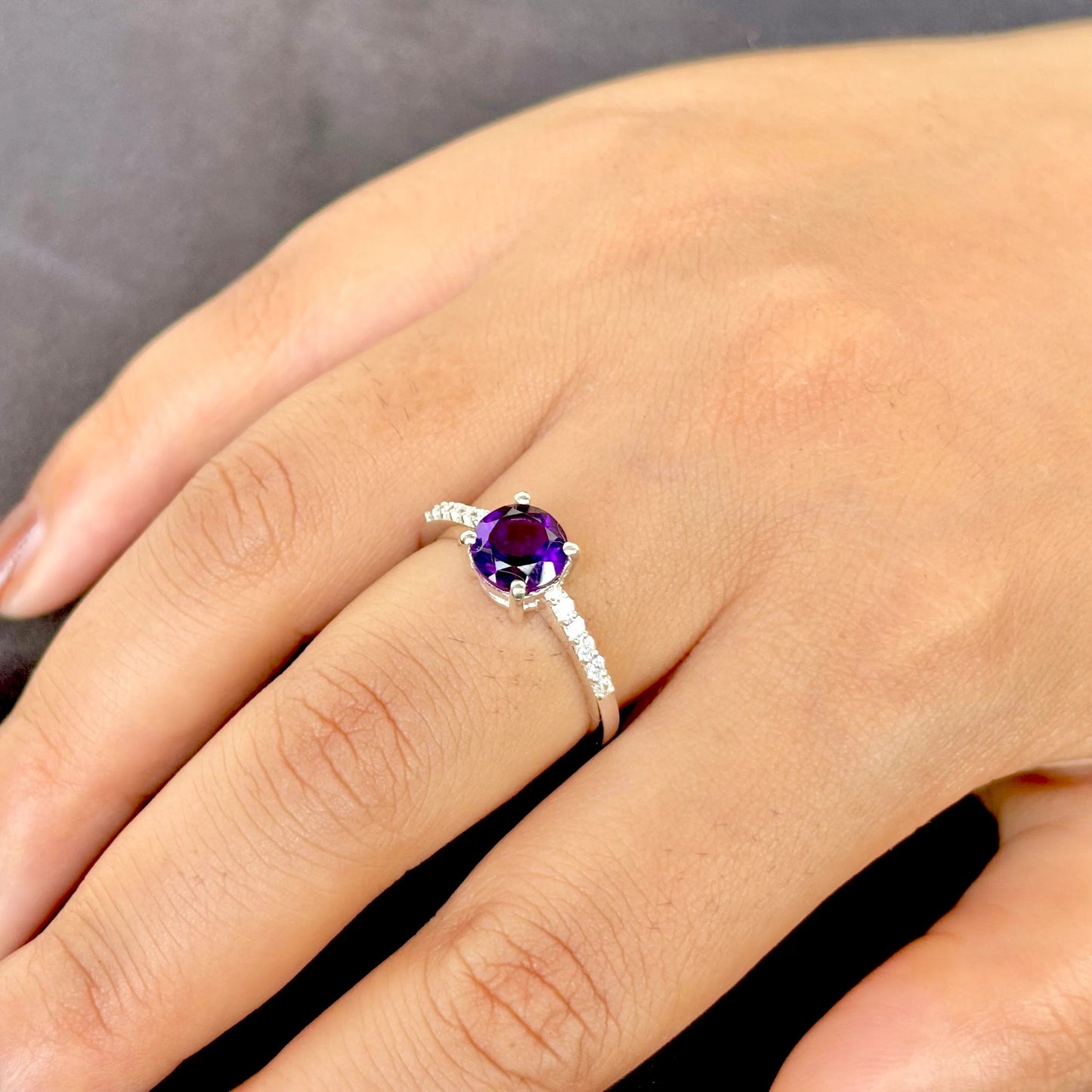 Deep Violet Majesty- 925 Silver Dark Natural Amethyst Ring