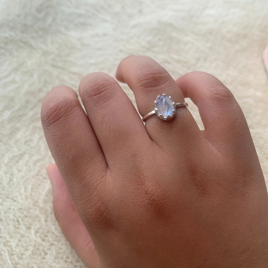 925 Silver Natural Rainbow Moonstone Ring