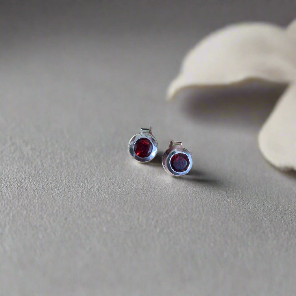 925 Silver Natural Garnet Studs