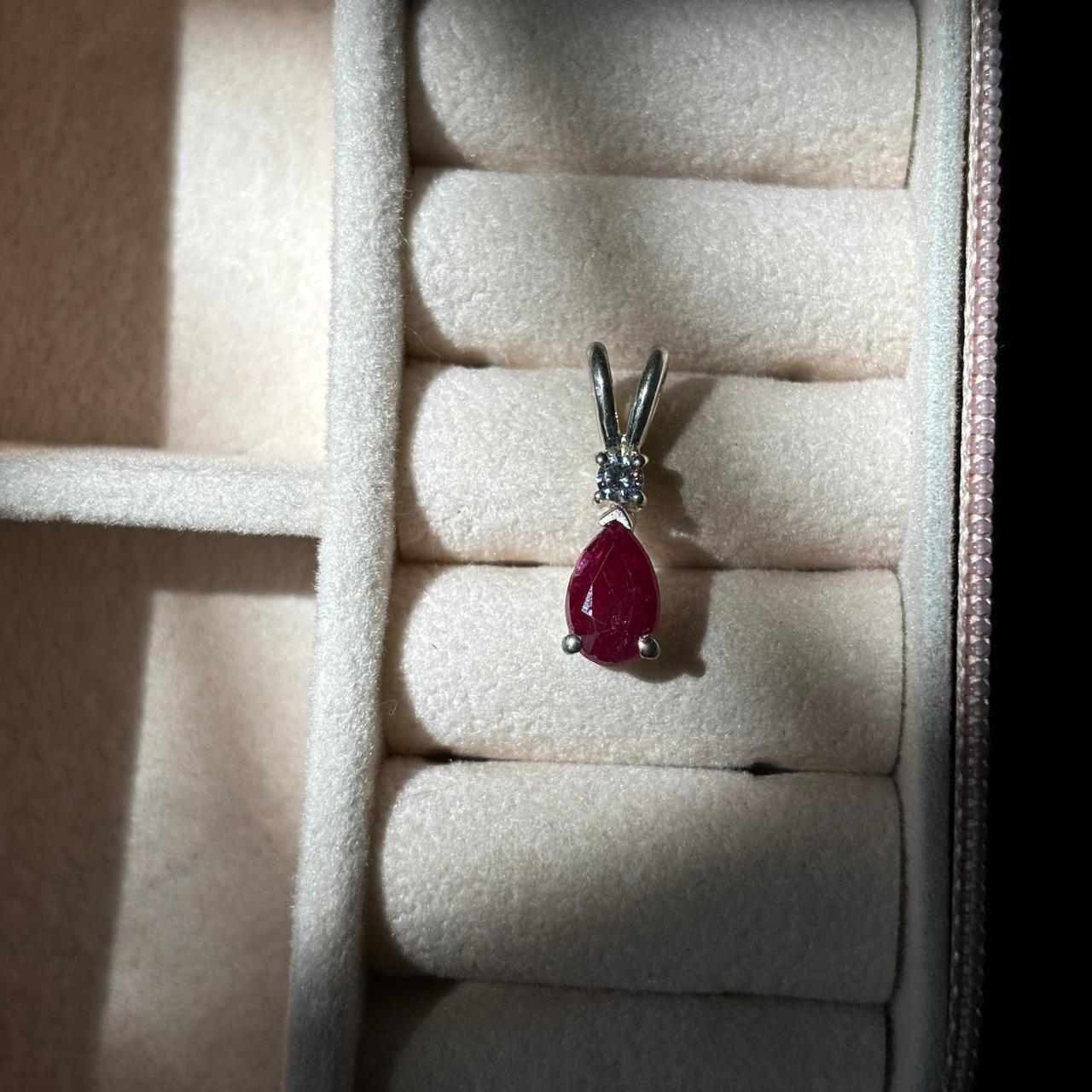 925 Pure Silver Pear Cut Natural Ruby Pendant Necklace
