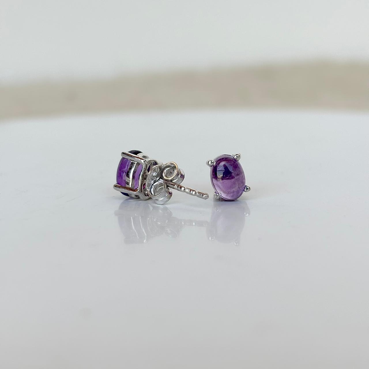 925 Silver Natural Amethyst Oval Shape Studs
