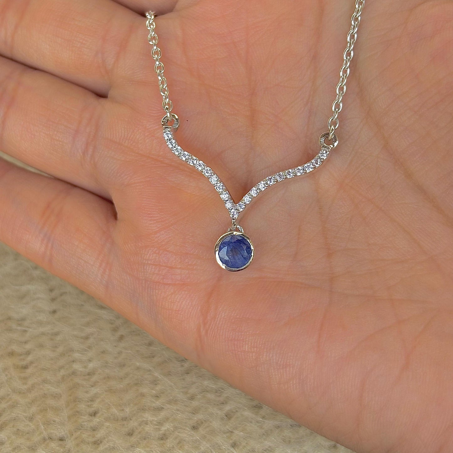 925 Pure Silver Natural Blue Sapphire Necklace