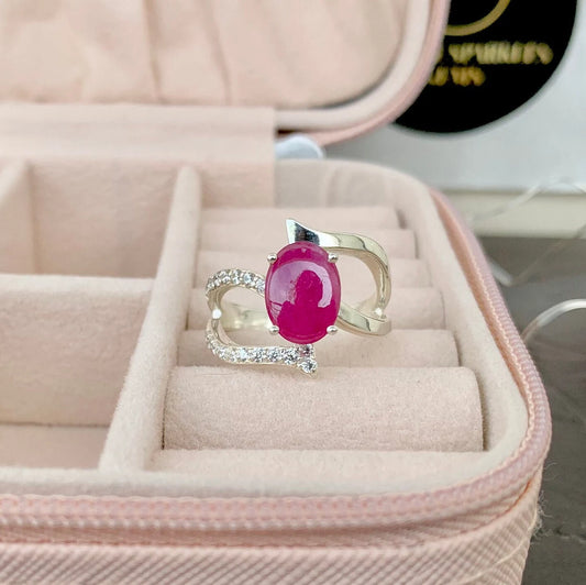 925 Pure Silver Natural Ruby Leaf Promise Ring