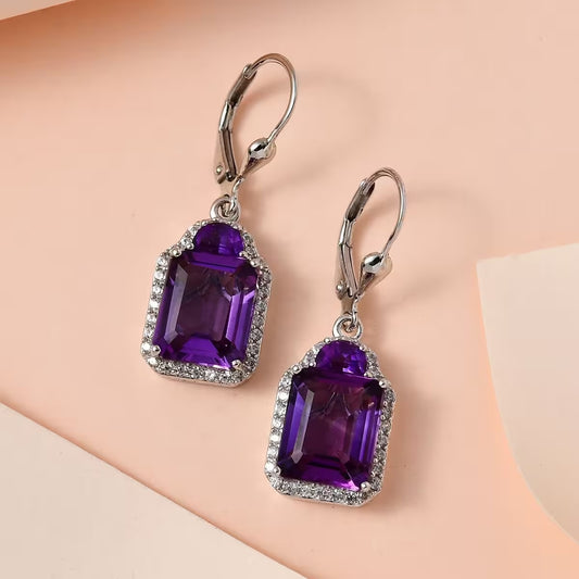 Natural Amethyst Lever Back Earring In 925 Pure Silver