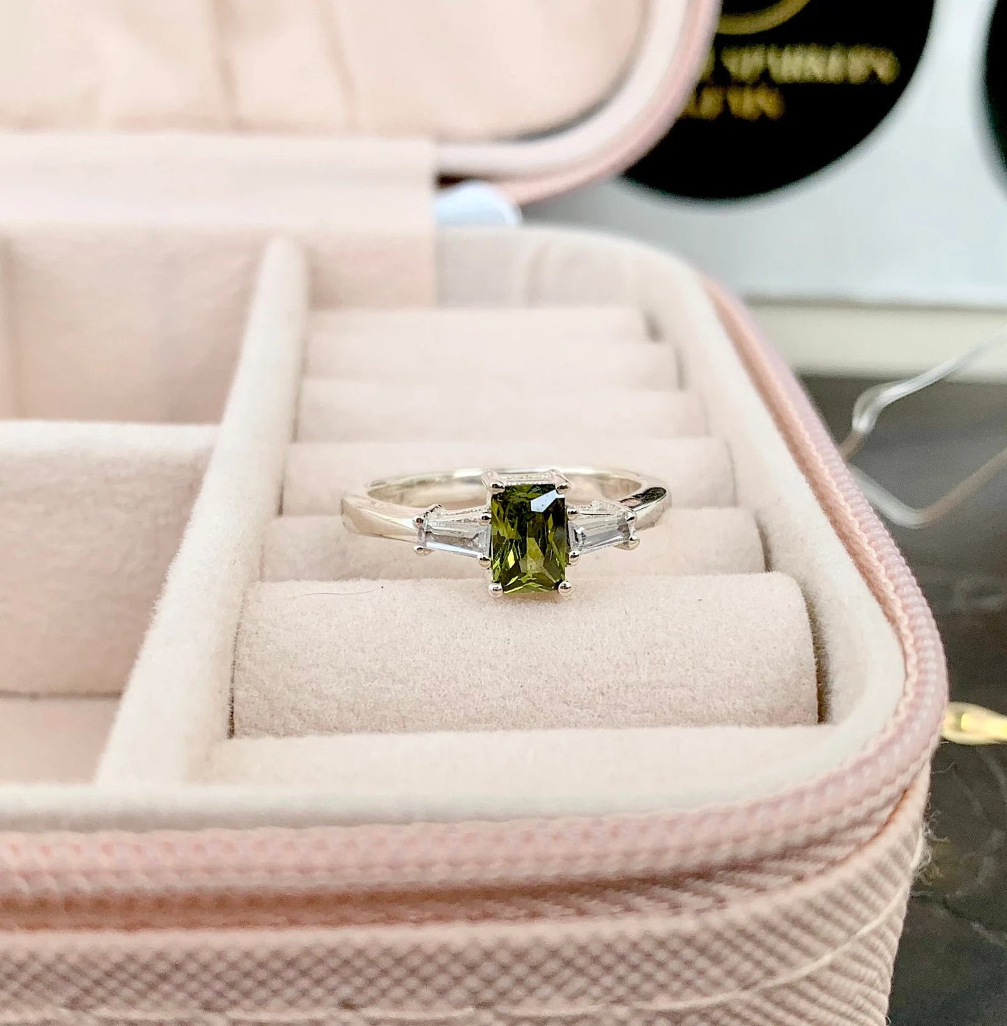 925 Pure Silver Natural Peridot Engagement Ring