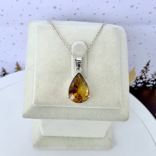 925 Pure Silver Gold Lemon Quartz Pendent Necklace