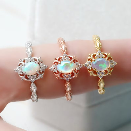 925 Pure Silver Ethiopian Fire Opal Engagement Ring
