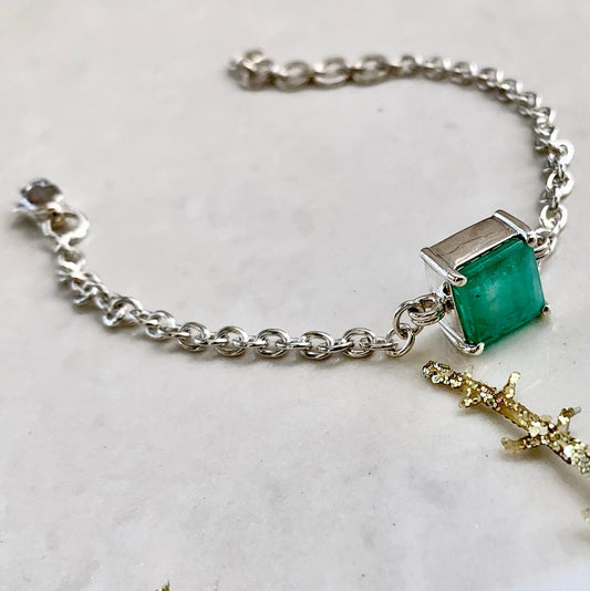 925 Pure Silver Natural Zambian Emerald Bracelet