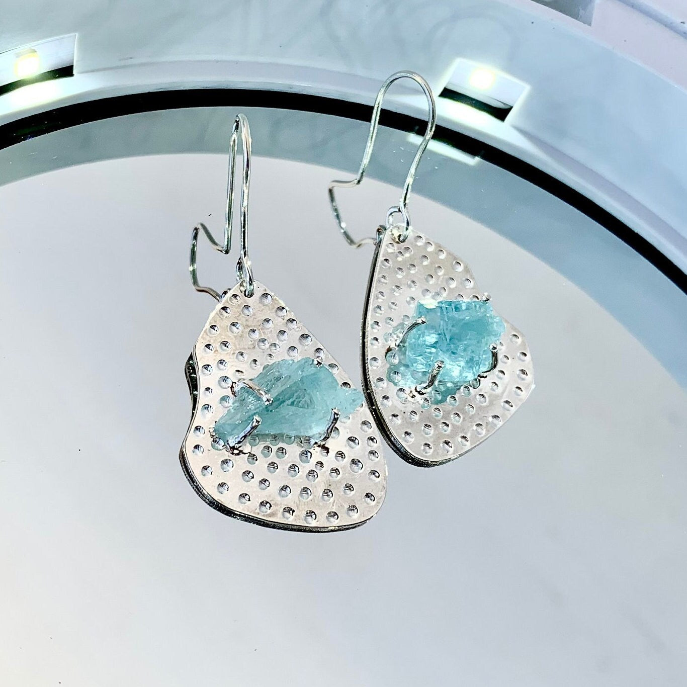 925 Pure Silver Raw Natural Aquamarine Dangle Earrings