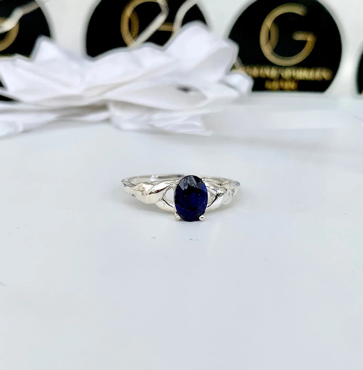 925 Pure Silver Natural Blue Sapphire Promise Ring