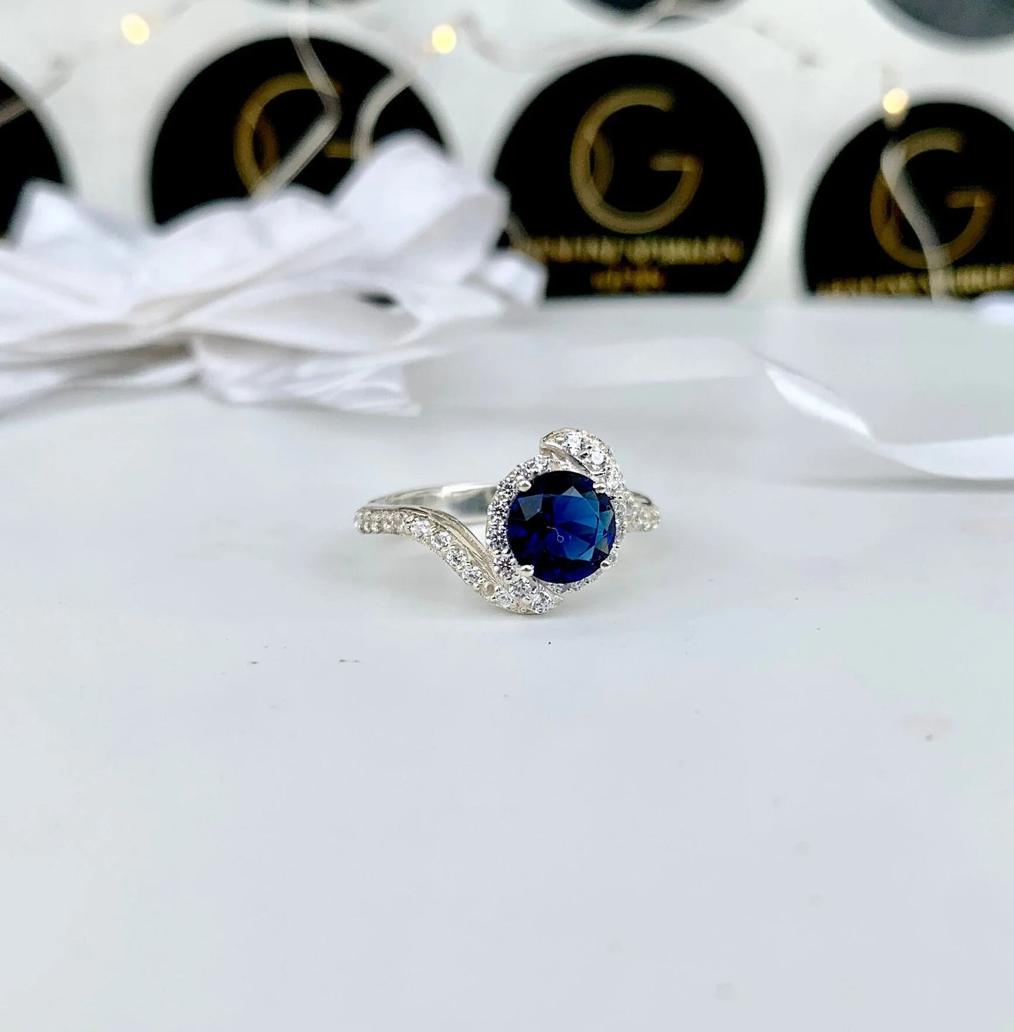 925 Pure Silver Natural Sapphire Engagement Ring