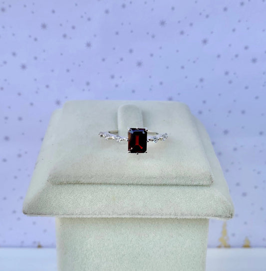 925 Sterling Silver Natural Garnet Ring- January Birthstone