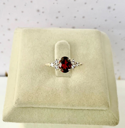 Natural Garnet Oval Cut 925 Silver - Engagement Red Love Ring January Birthstone