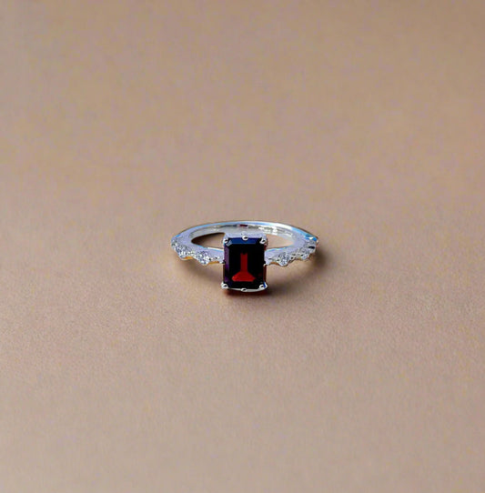 925 Pure Silver Natural Garnet Ring