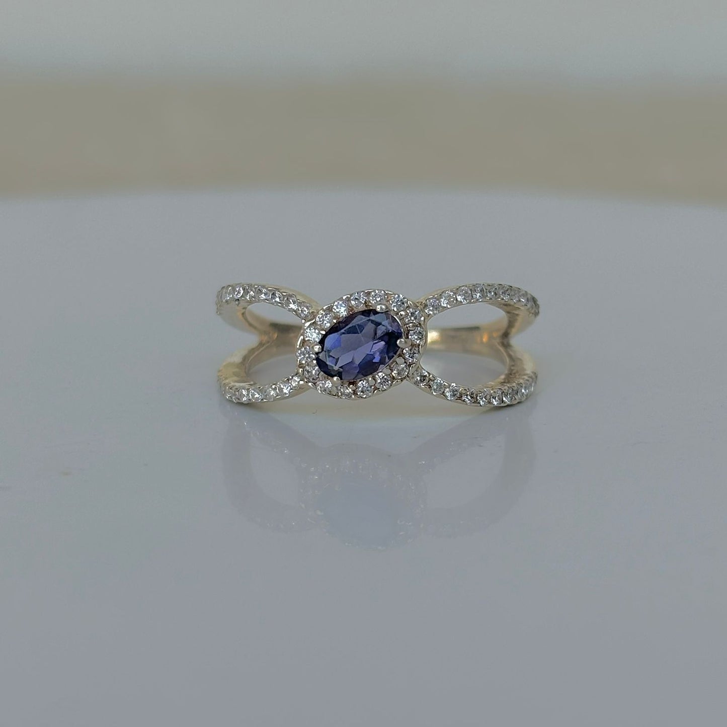 925 Pure Silver Oval Cut Natural Blue Iolite Promise Ring