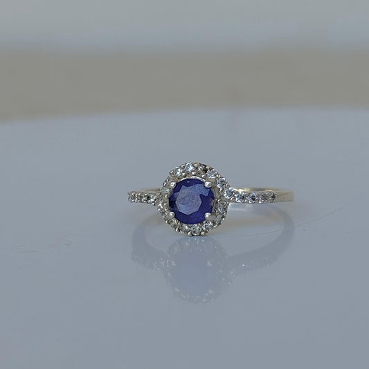925 Pure Silver Round Shape Natural Blue Sapphire Ring- September Birthstone