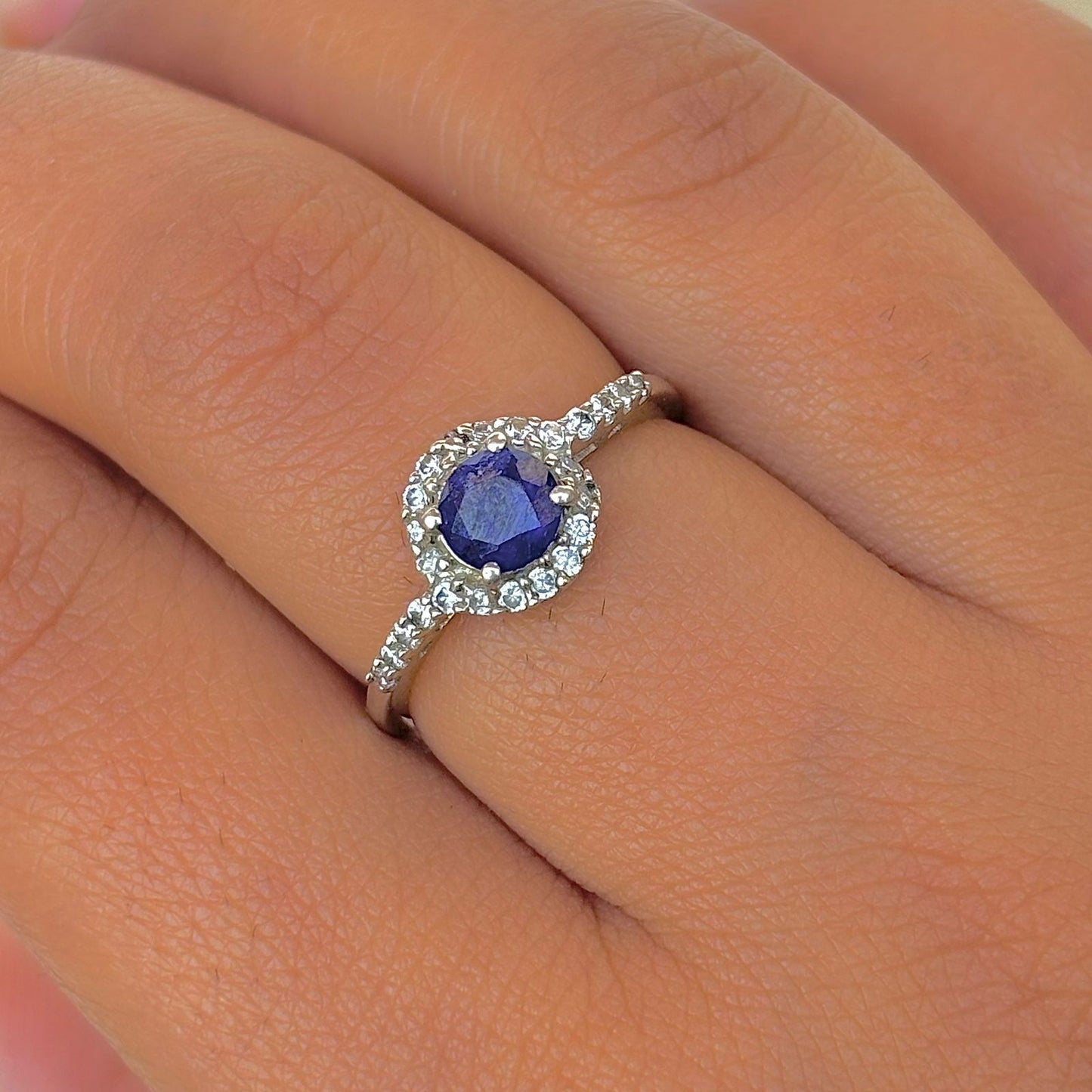 925 Pure Silver Round Shape Natural Blue Sapphire Ring- September Birthstone