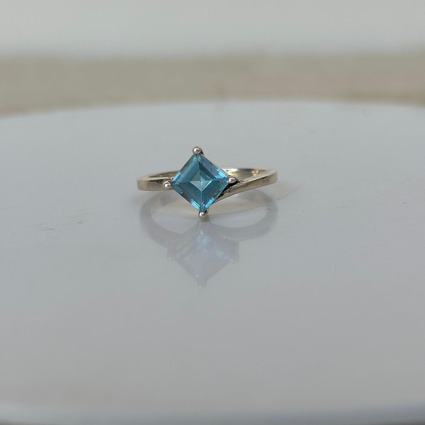 925 Pure Silver AAA Grade Natural Aquamarine Square March Birthstone Ring