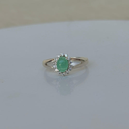 925 Sterling Silver Oval Cut Emerald Ring