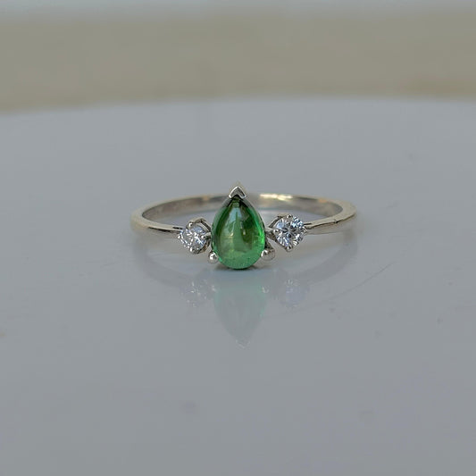 925 Pure Silver Natural Green Tourmaline Promise Ring