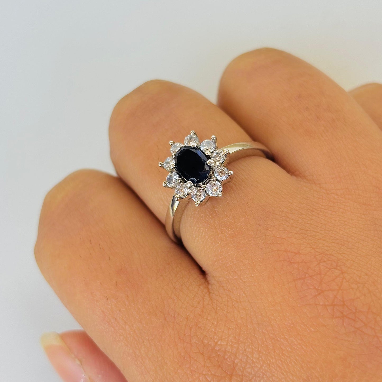 Natural Blue Sapphire Starburst Cluster Ring 925 Silver May Birthstone Dainty Gift